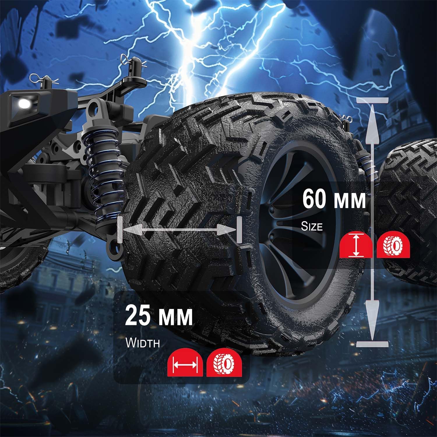 DEERC 9310 1:16 RC Car with 30+MPH, 4WD Off Road, All Terrains, 2 Batteries for 40Min Playtime, LED Lights