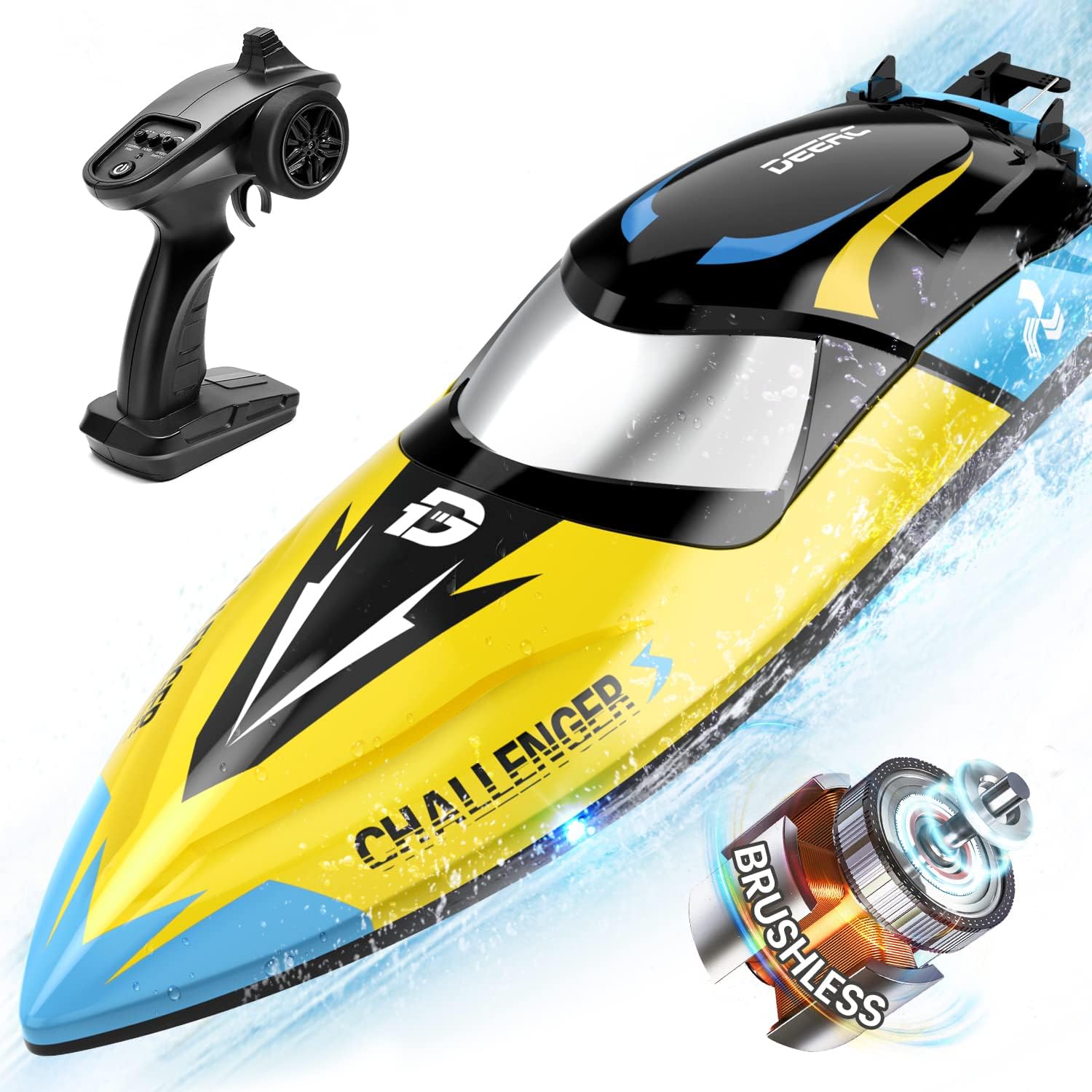 DEERC 2104 High Speed RC Boat with 30+ MPH, Brushless Motor, Self-Righting, Waterproof,  LED Light, 2.4Ghz RC Boat, Available in US/DE/AU