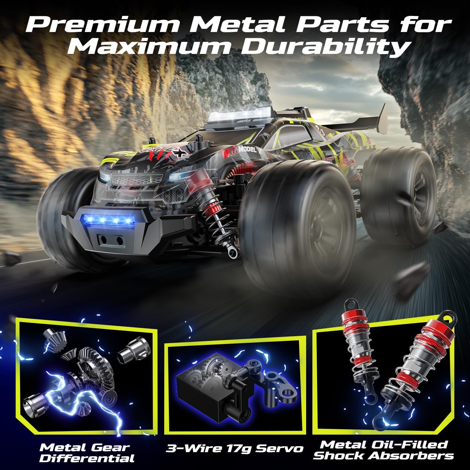 DEERC 1611 1:14 Brushless RC Car with 43 MPH, 4WD Off-Road, 4x4 All Terrain, 2 Batteries, Waterproof Vehicle, 3S Compatible