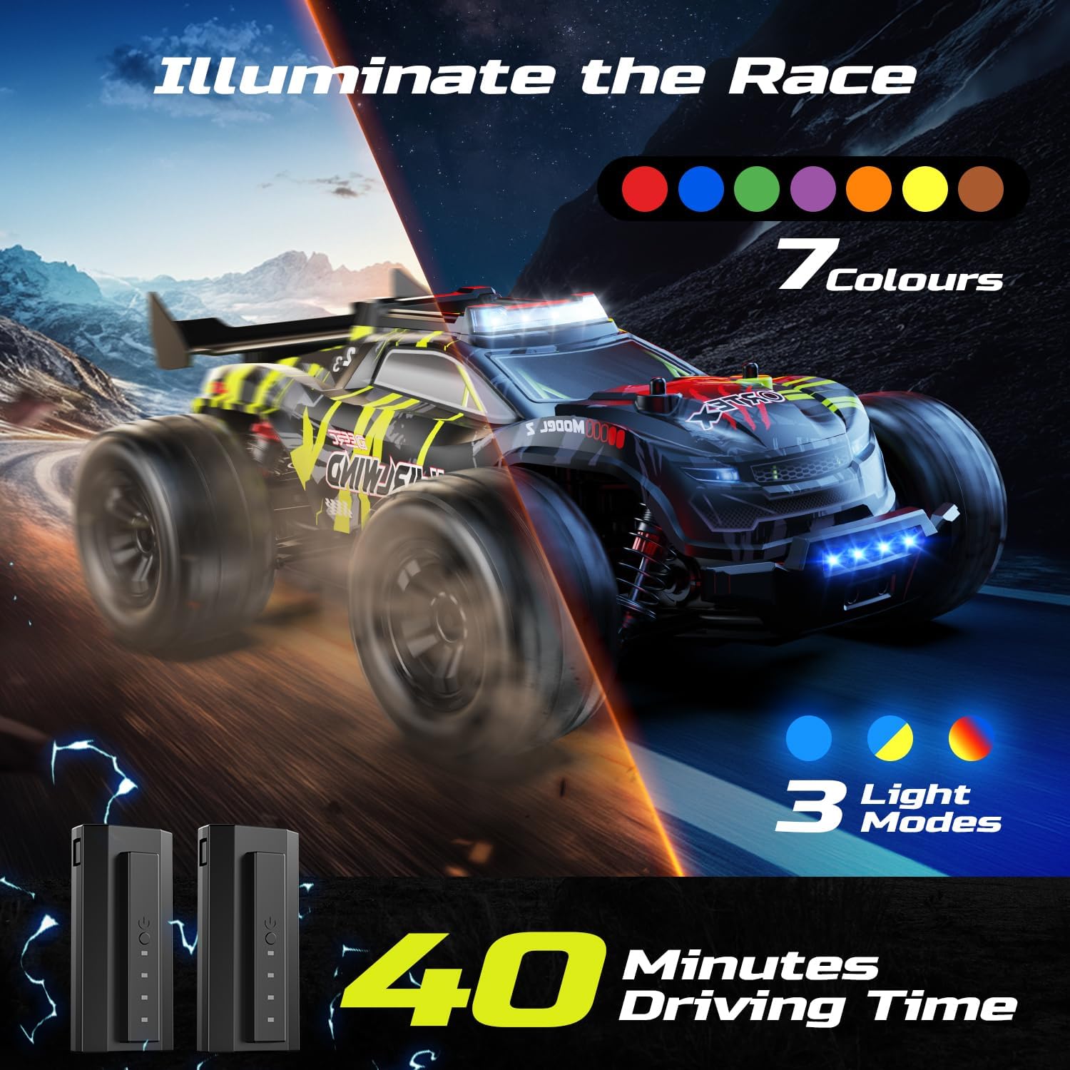 DEERC 1611 1:14 Brushless RC Car with 43 MPH, 4WD Off-Road, 4x4 All Terrain, 2 Batteries, Waterproof Vehicle, 3S Compatible