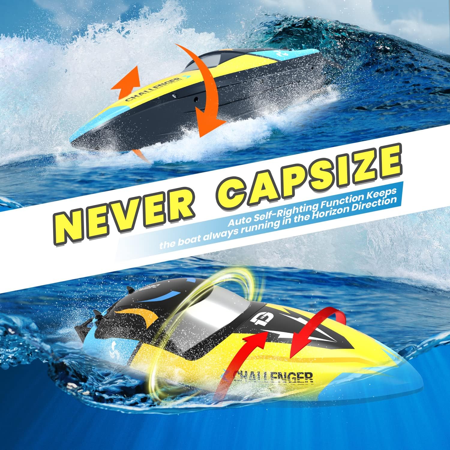 DEERC 2104 High Speed RC Boat with 30+ MPH, Brushless Motor, Self-Righting, Waterproof,  LED Light, 2.4Ghz RC Boat, Available in US/DE/AU
