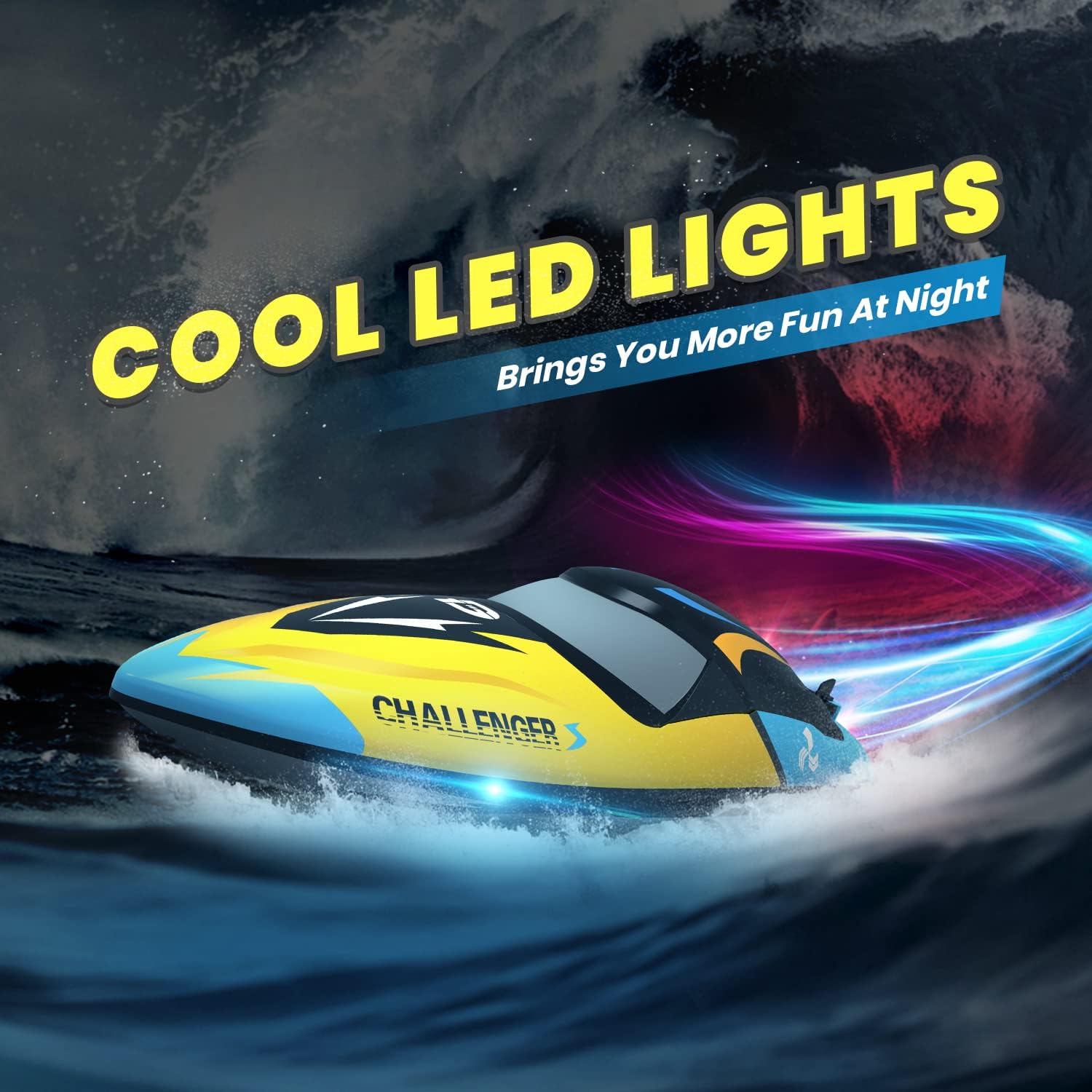DEERC 2104 High Speed RC Boat with 30+ MPH, Brushless Motor, Self-Righting, Waterproof,  LED Light, 2.4Ghz RC Boat, Available in US/DE/AU