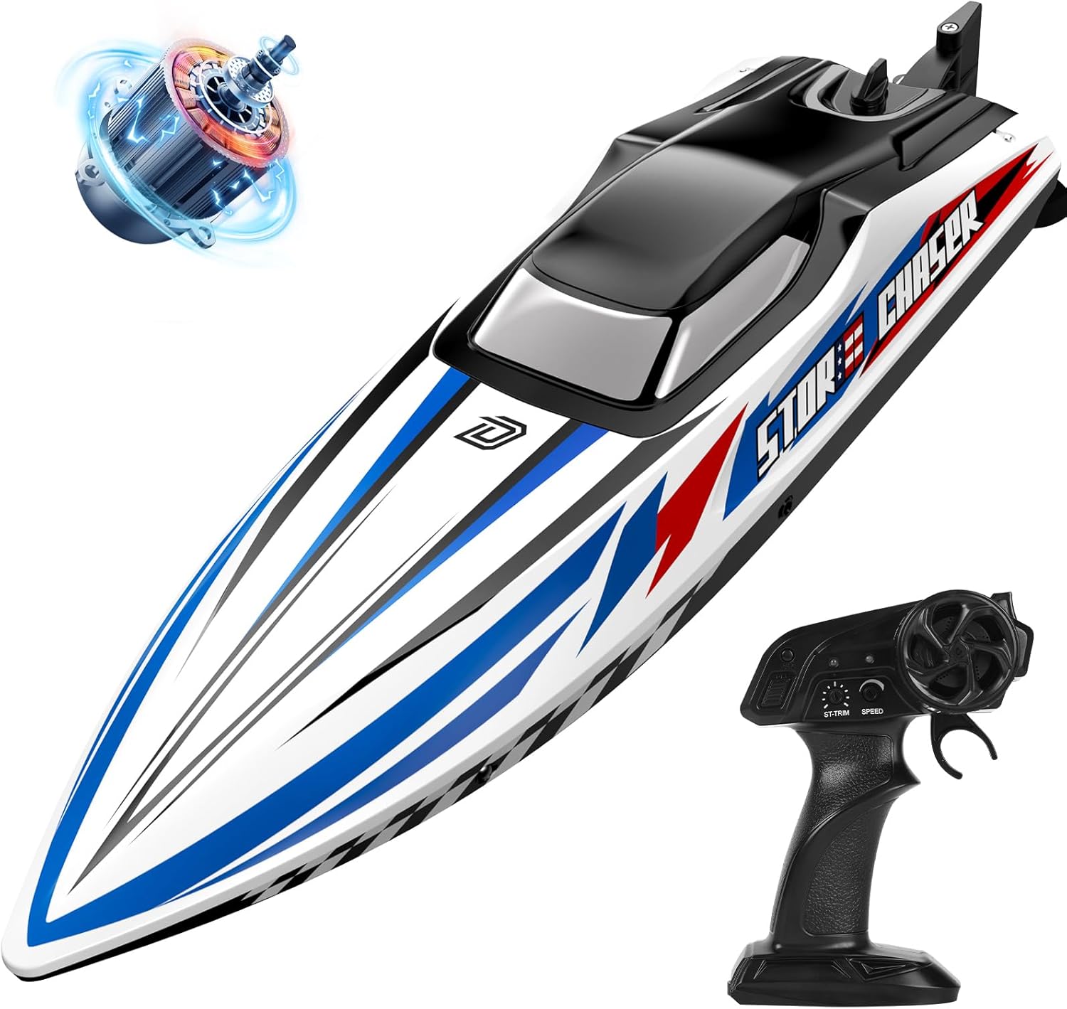 DEERC 818 Fast Brushless RC Boat, 30+ mph 3S Remote Control Racing Boats with Metal Servo & LED Light, 2.4Ghz Speed Boat for Adults, Summer Pool Toy Gift