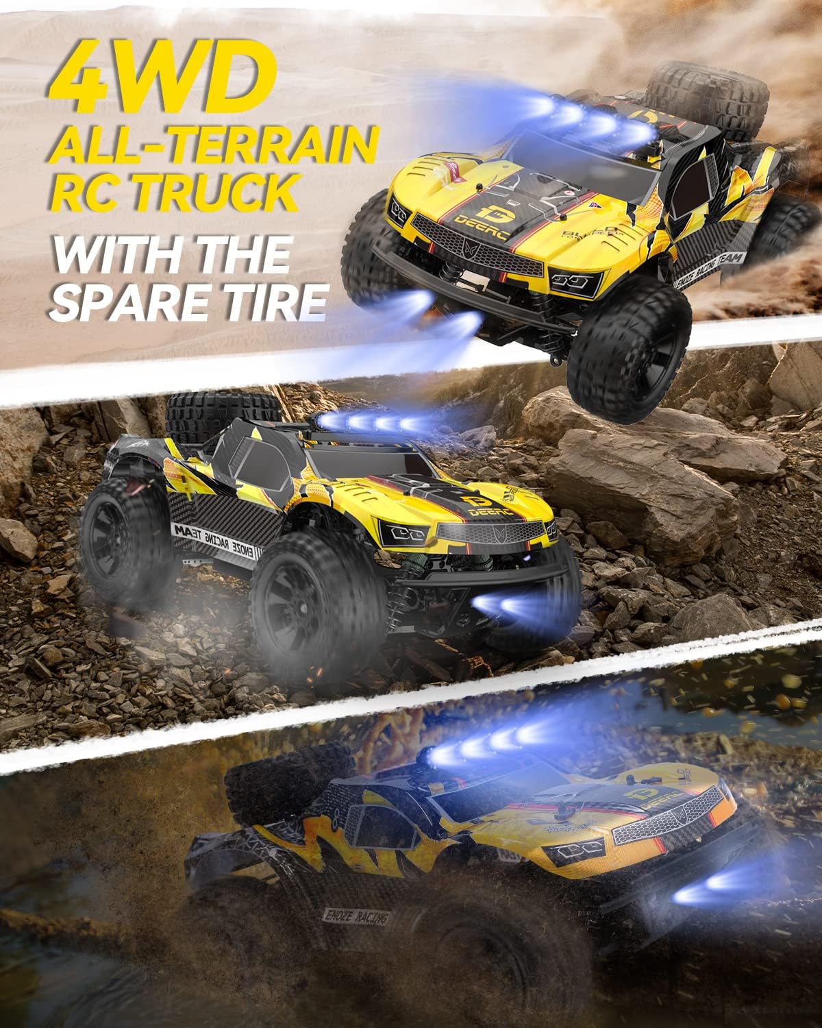 DEERC 9201E 1:10 High-Speed RC Car with Lights, 48 km/h, 4x4 Off-Road, All-Terrain, High-Torque Steering Servo, 2 Batteries, Unvailable in CA