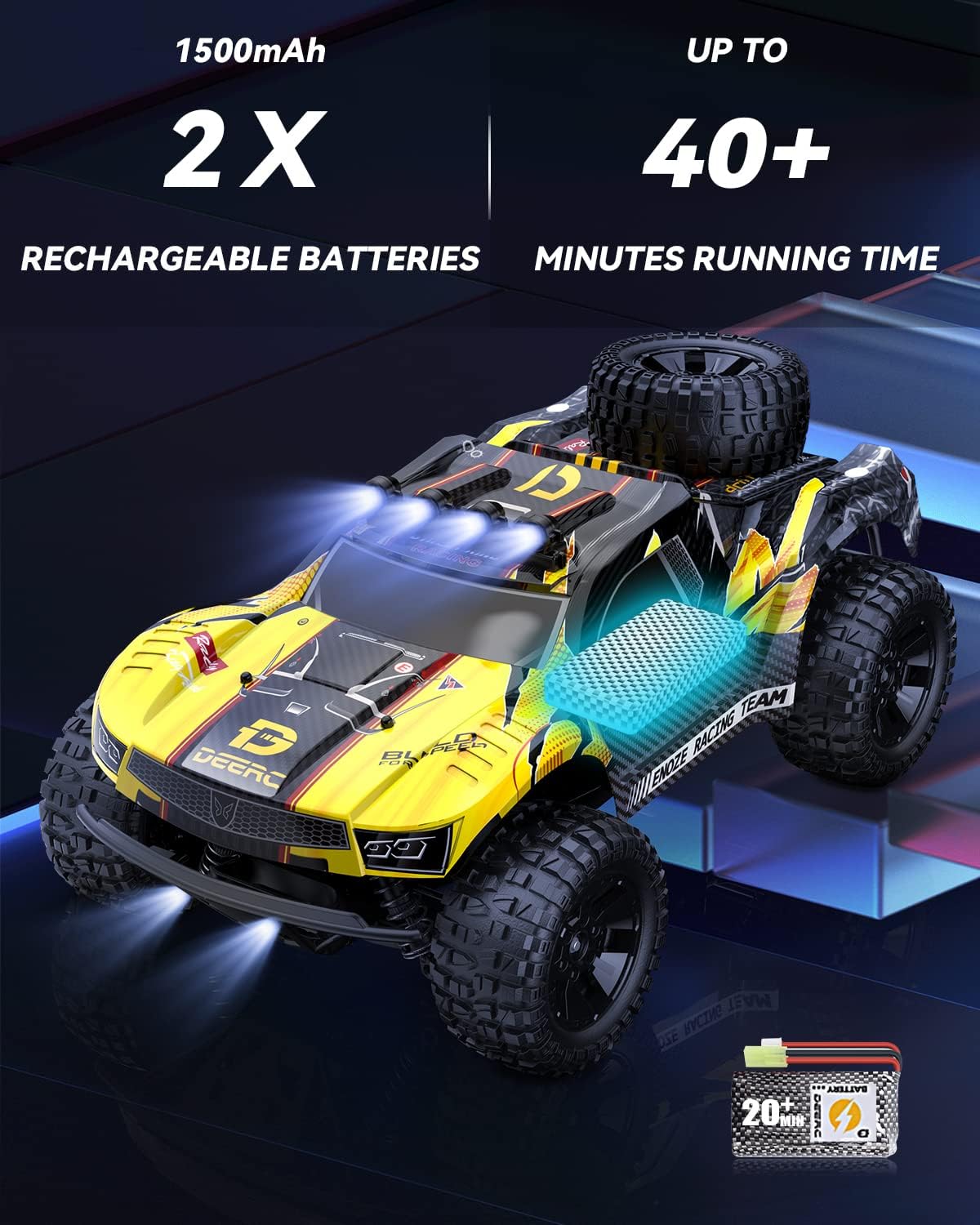 DEERC 9201E 1:10 High-Speed RC Car with Lights, 48 km/h, 4x4 Off-Road, All-Terrain, High-Torque Steering Servo, 2 Batteries, Unvailable in CA